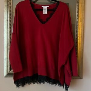 Chico’s Lace Trim V Neck Poncho Red Allure Small Medium